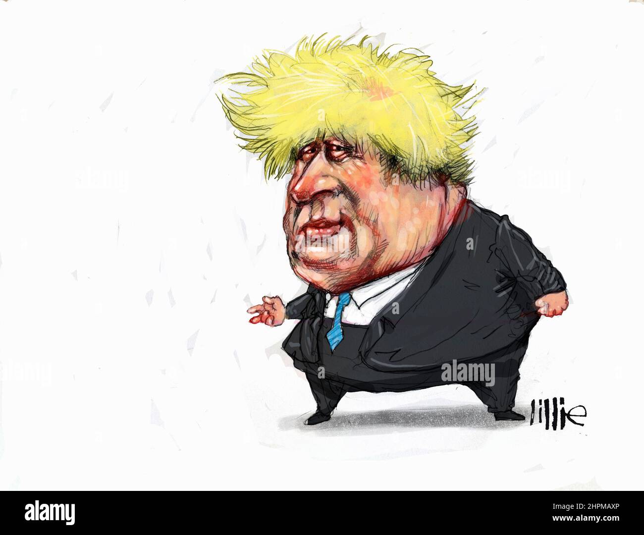 Divertente, umoristico, caricatura, cartone animato, opere d'arte di Boris Johnson (Alexander Boris de Pfeffel Johnson) PM britannico, x-primo ministro del Regno Unito Foto Stock