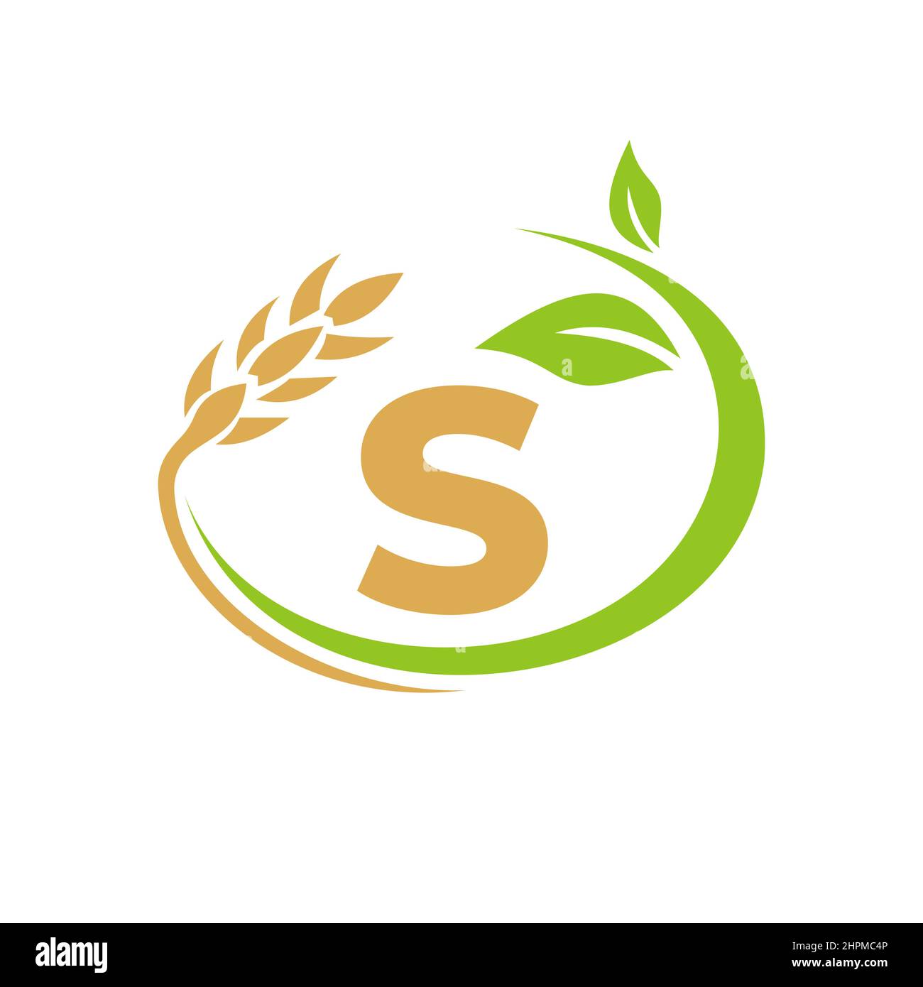 Logo Agriculture sul concetto di lettera S. Logo design agricolo e agricolo. AgribBusiness, Eco-fattoria e disegno rurale con lettera S modello Illustrazione Vettoriale