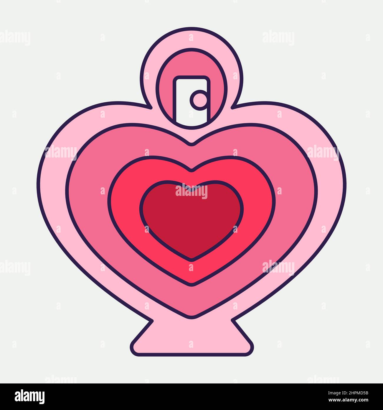 Retro San Valentino bottiglia icona di profumo cuore forma. Simbolo d'amore nello stile d'arte alla moda pop line. Il flacone di profumo è rosa, rosso e c Illustrazione Vettoriale