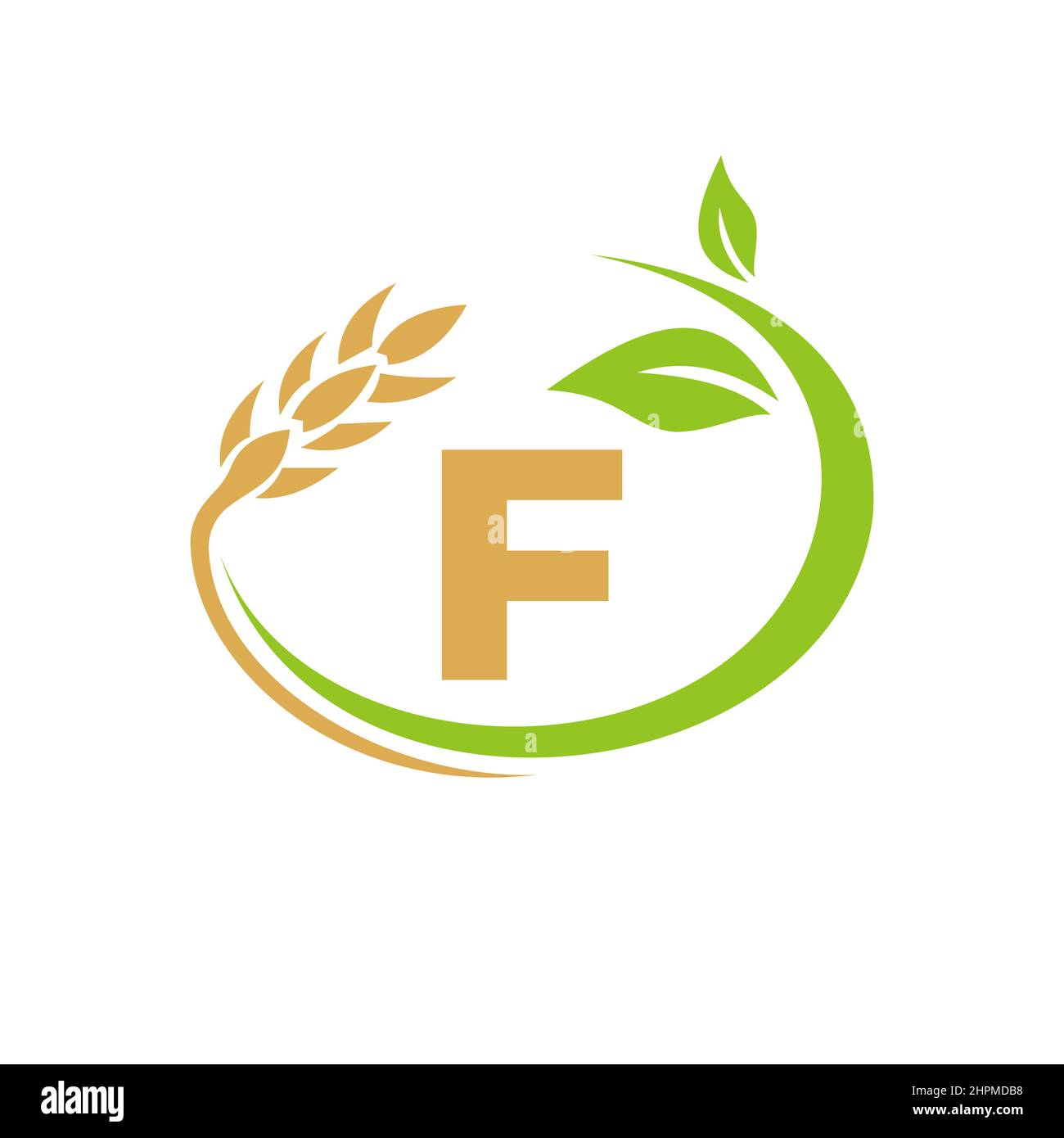 Logo Agriculture sul concetto di lettera F. Logo design agricolo e agricolo. Progettazione agroalimentare, Eco-fattoria e rurale con modello lettera F. Illustrazione Vettoriale