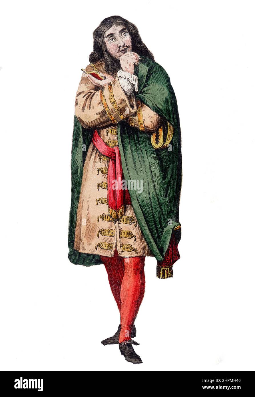 Portrait de Molière - gravure 19eme siecle Foto Stock