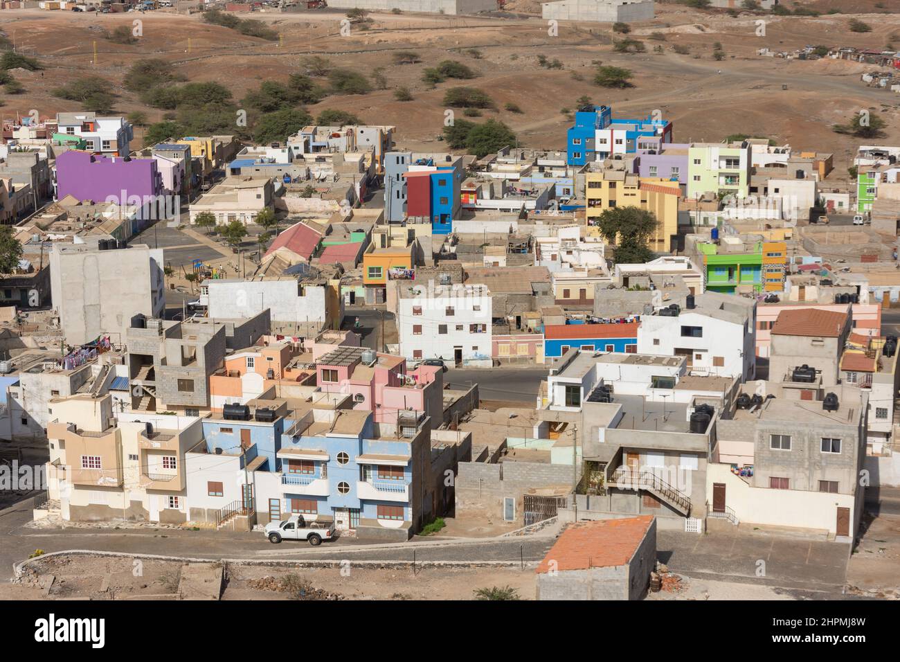 Panorama della città da Monte Curral, Espargos, SAL (IIha do SAL), República de Cabo (Capo Verde) Foto Stock