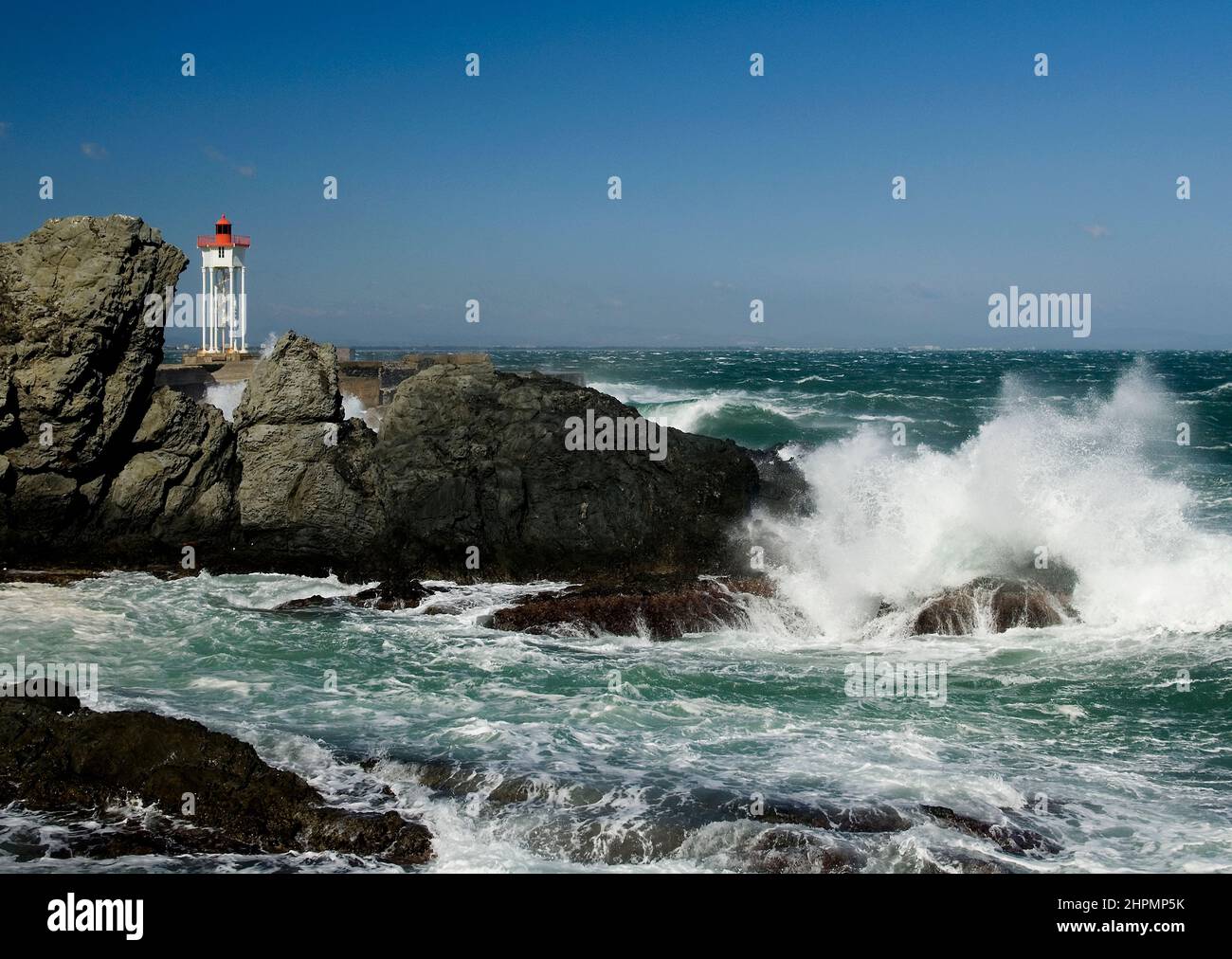 VISTA AEREA MARE LATO PORTO VENDRES Foto Stock