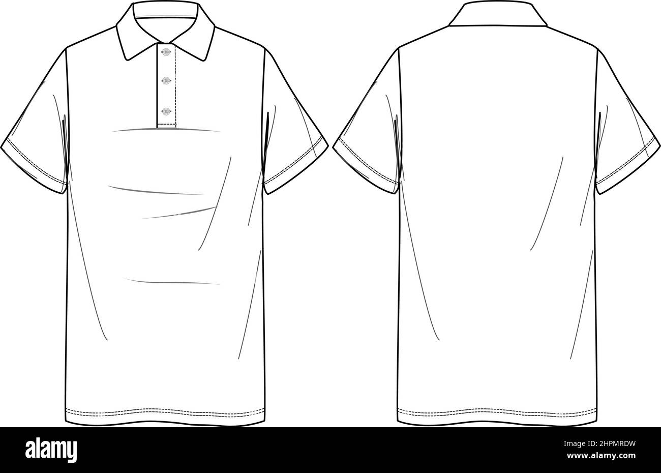 Vector moda CAD mini t-shirt abito, donna manica corta boxy forma abito con bottoni schizzo, donna polo collo top disegno tecnico, schizzo, piatto. Illustrazione Vettoriale