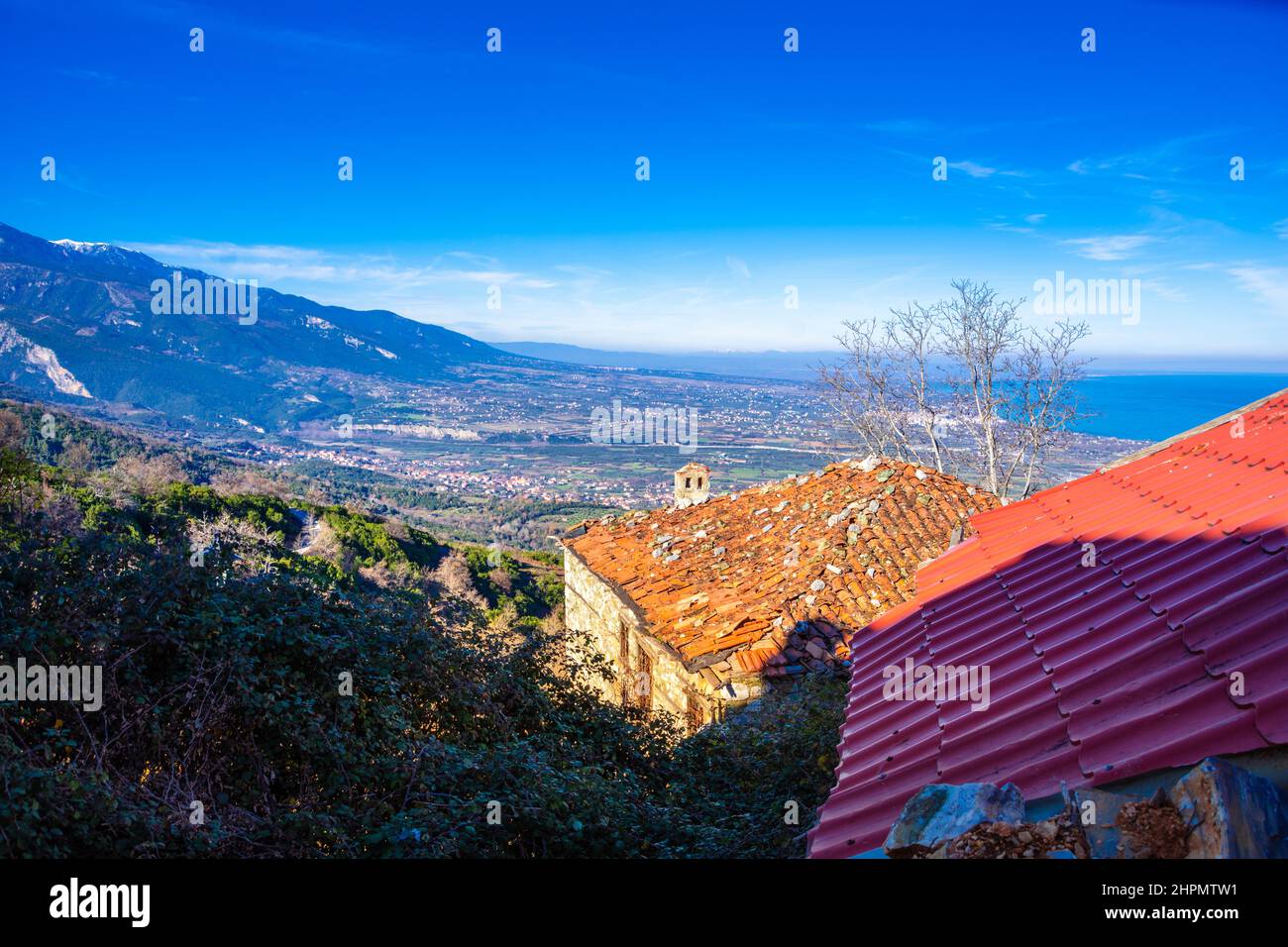 L'antico borgo storico di Palaios Panteleimonas vicino Platamonas, Pieria, Grecia Foto Stock