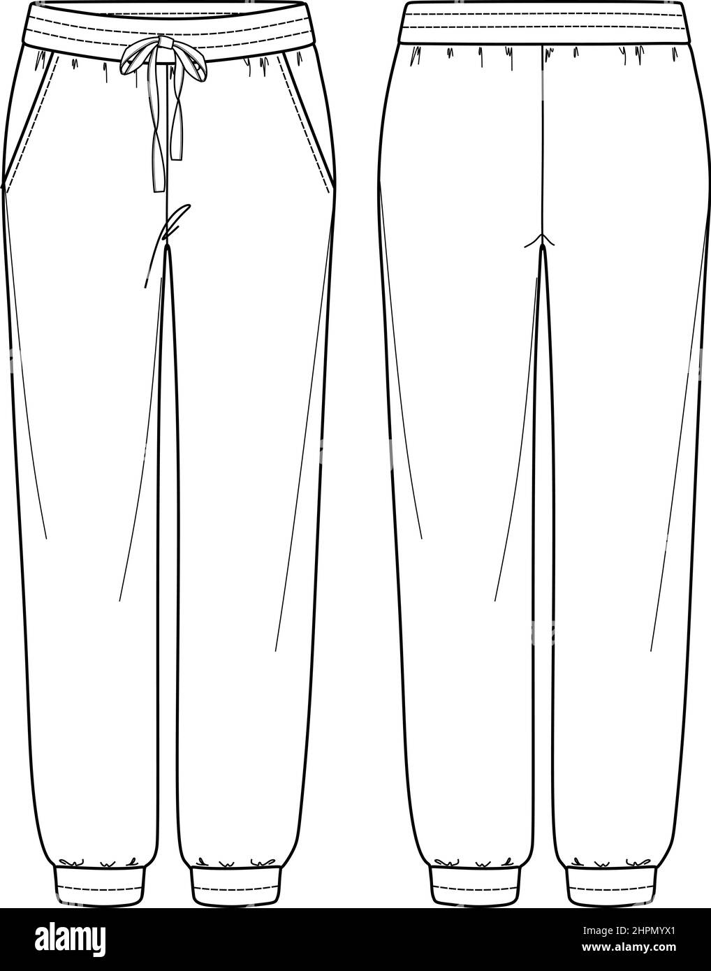 Vector unisex jogger moda CAD, pantaloni donna con tasche laterali disegno  tecnico, modello, schizzo, piatto. Pantaloni in Jersey o tessuto con f  Immagine e Vettoriale - Alamy