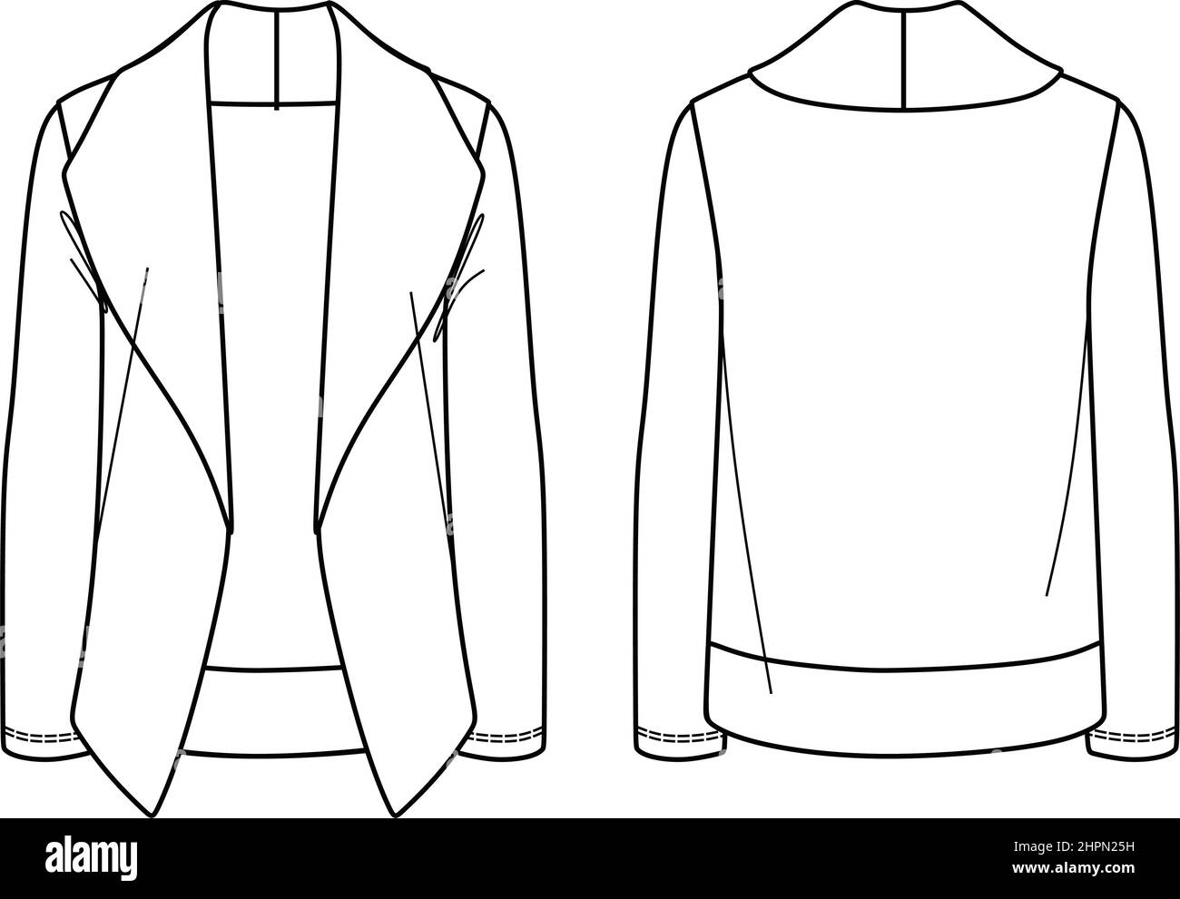Vector giacca manica lunga moda CAD, donna inverno maglia cardigan disegno  tecnico, modello, piatto, schizzo. Giacca in Jersey con vista frontale,  posteriore Immagine e Vettoriale - Alamy