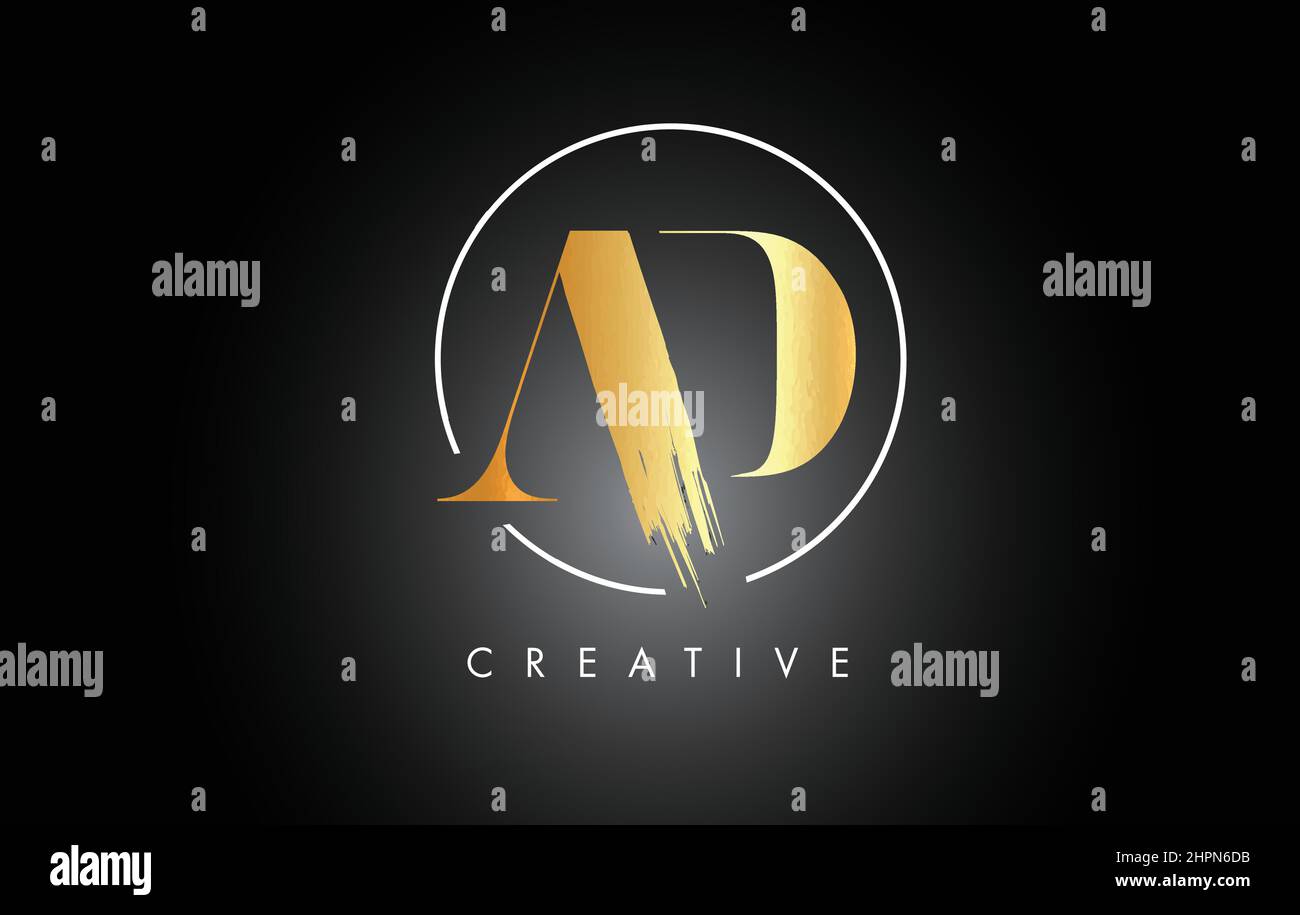 Design con logo Golden ad Brush Stroke Letter. Icona dei leters con logo in vernice nera con elegante design vettoriale circolare. Illustrazione Vettoriale