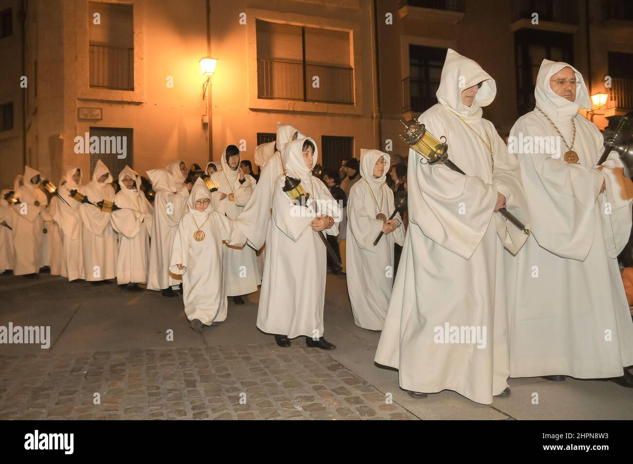 Settimana Santa a Zamora, Spagna. Processione nella notte della Passione Sabato della Fratellanza Penitenziale di nostro Signore Gesù, luce e vita. Foto Stock