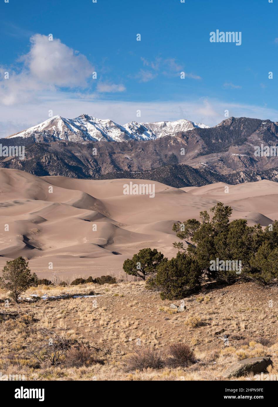 13.369 piedi Cleveland Peak parte della Great Sand Dunes National Preserve, Colorado. Foto Stock