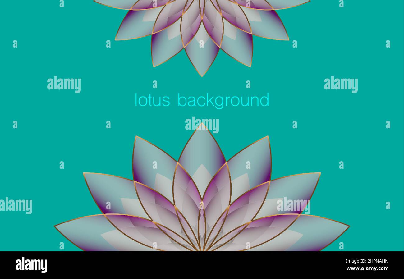 Modello di Banner Lotus, fiore viola della vita. Geometria sacra. Simbolo di armonia ed equilibrio. Segno di purezza. Chakra Yoga disegno vettore isolato Illustrazione Vettoriale