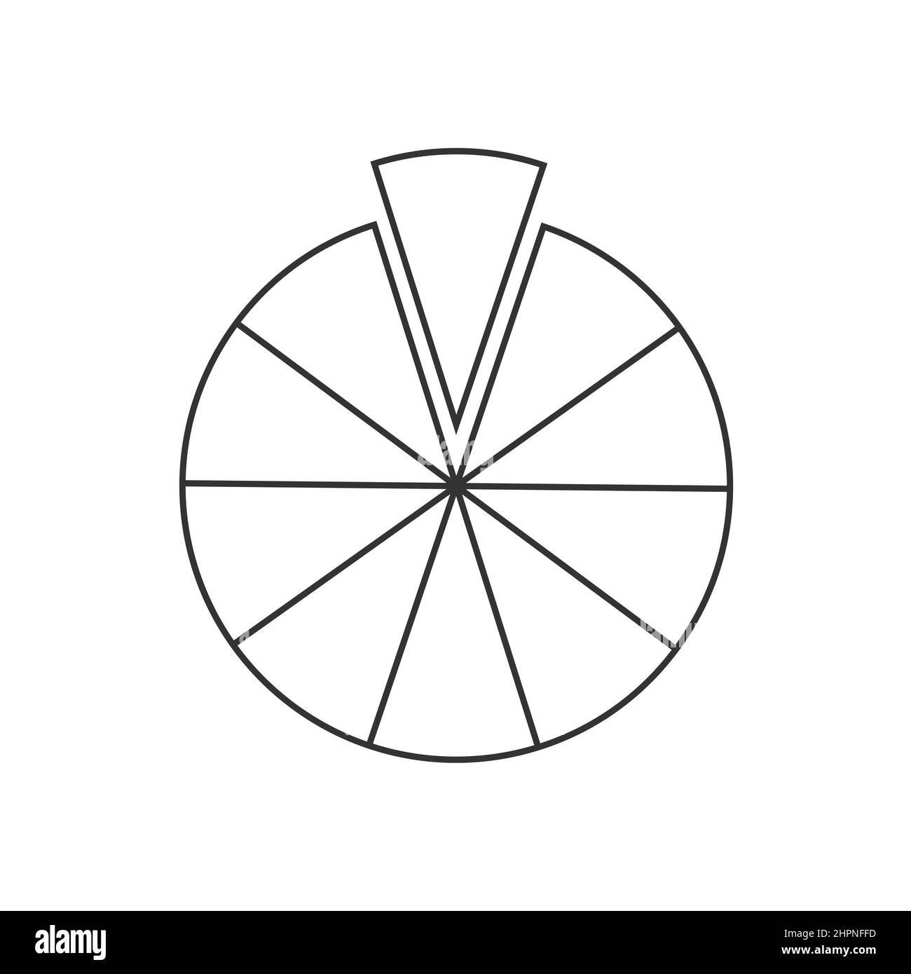 Cerchio segmentato in 10 settori. Forma a torta o pizza tagliata in dieci fette uguali. Esempio di grafico statistico rotondo isolato su sfondo bianco. Illustrazione del contorno vettoriale Illustrazione Vettoriale