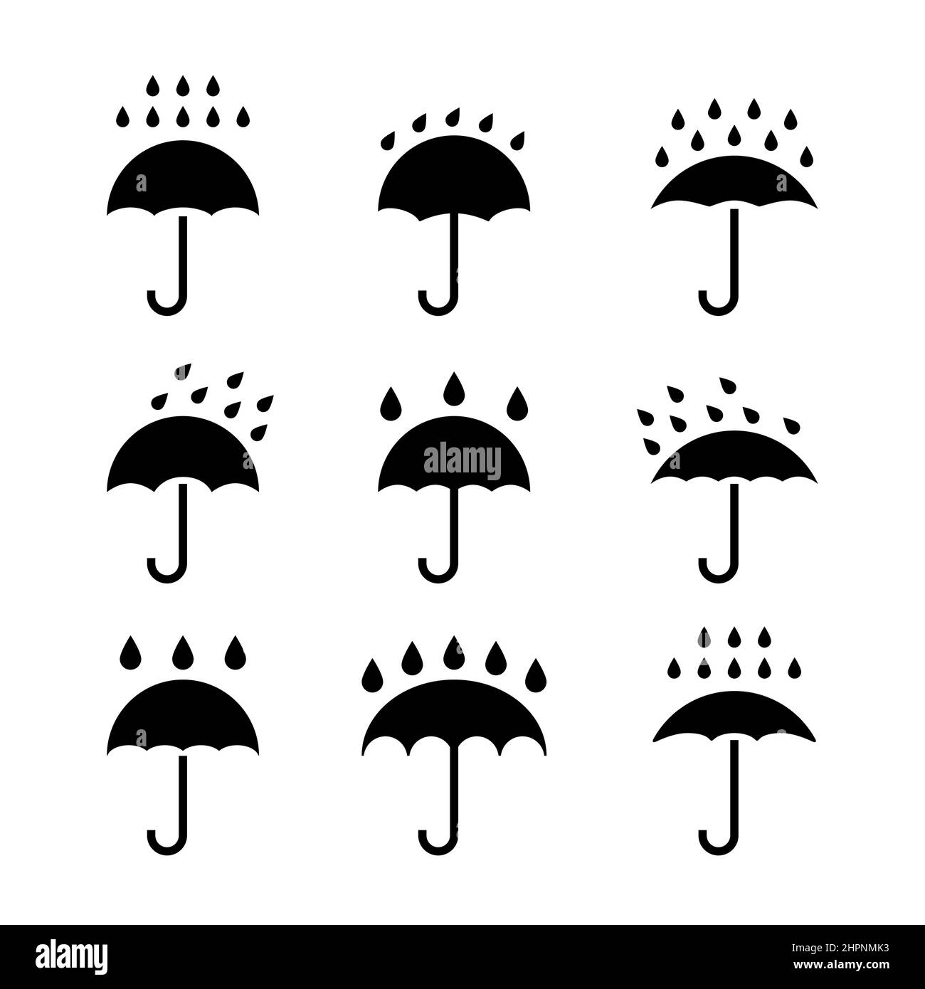 Icona vettore ombrello. Simbolo acqua ombrello protezione pioggia. Icona di caduta del segnale di sicurezza pioggia isolata Illustrazione Vettoriale