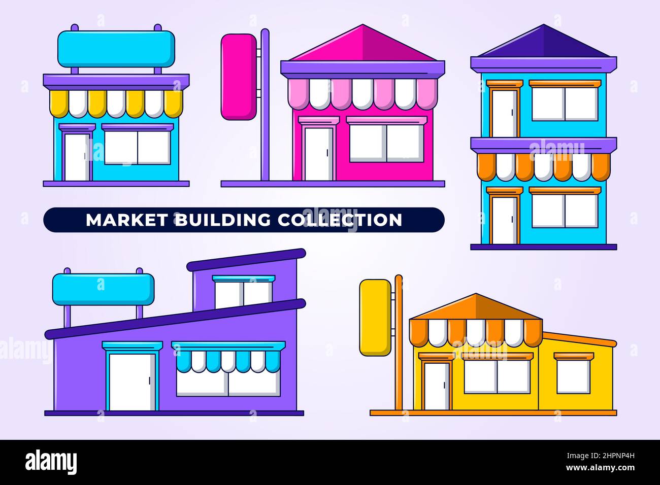 Scopri le collezioni di edifici del mercato con disegni colorati a mano Illustrazione Vettoriale