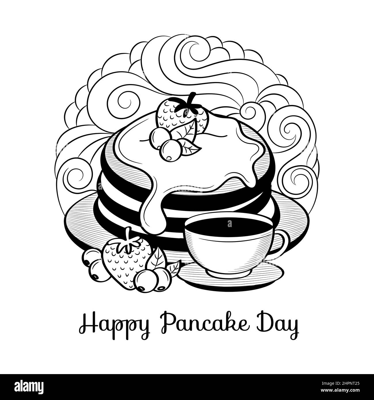 Buon giorno di Pancake con illustrazione del doodle disegnata a mano Illustrazione Vettoriale