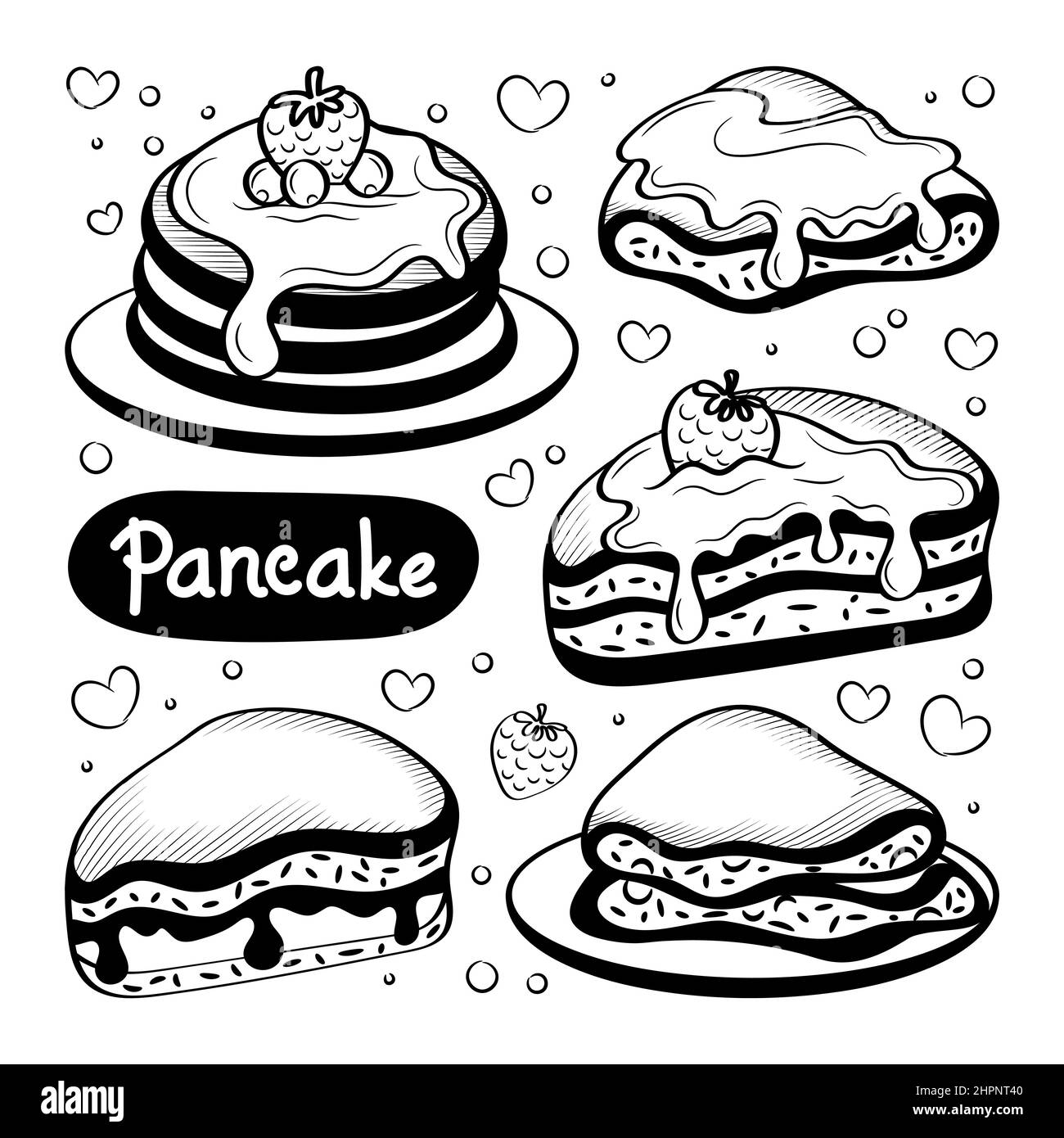 Diverso di Pancake con elemento di doodle disegnato a mano Illustrazione Vettoriale