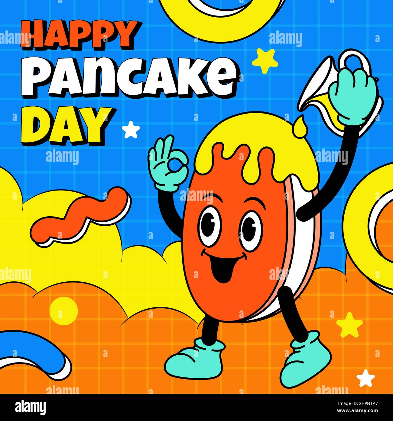 Buon giorno di Pancake con illustrazione del doodle disegnata a mano Illustrazione Vettoriale