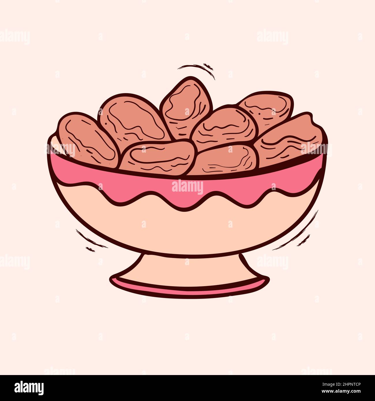 Una ciotola di datteri con illustrazione vettoriale disegnata a mano colorata Illustrazione Vettoriale