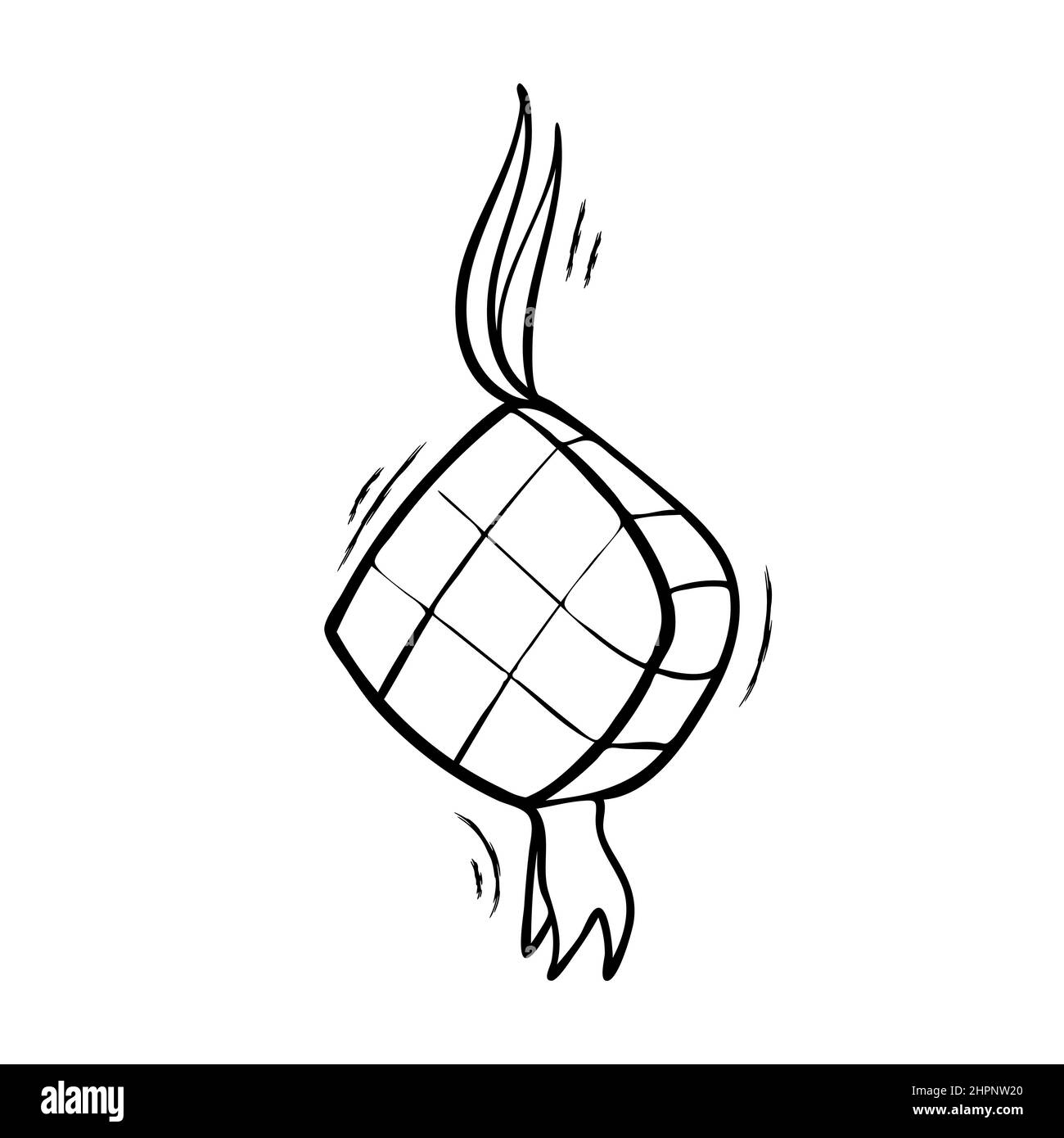 Ketupat, il cibo tradizionale ramadan, con disegno a mano disegno vettore illustrazione Illustrazione Vettoriale