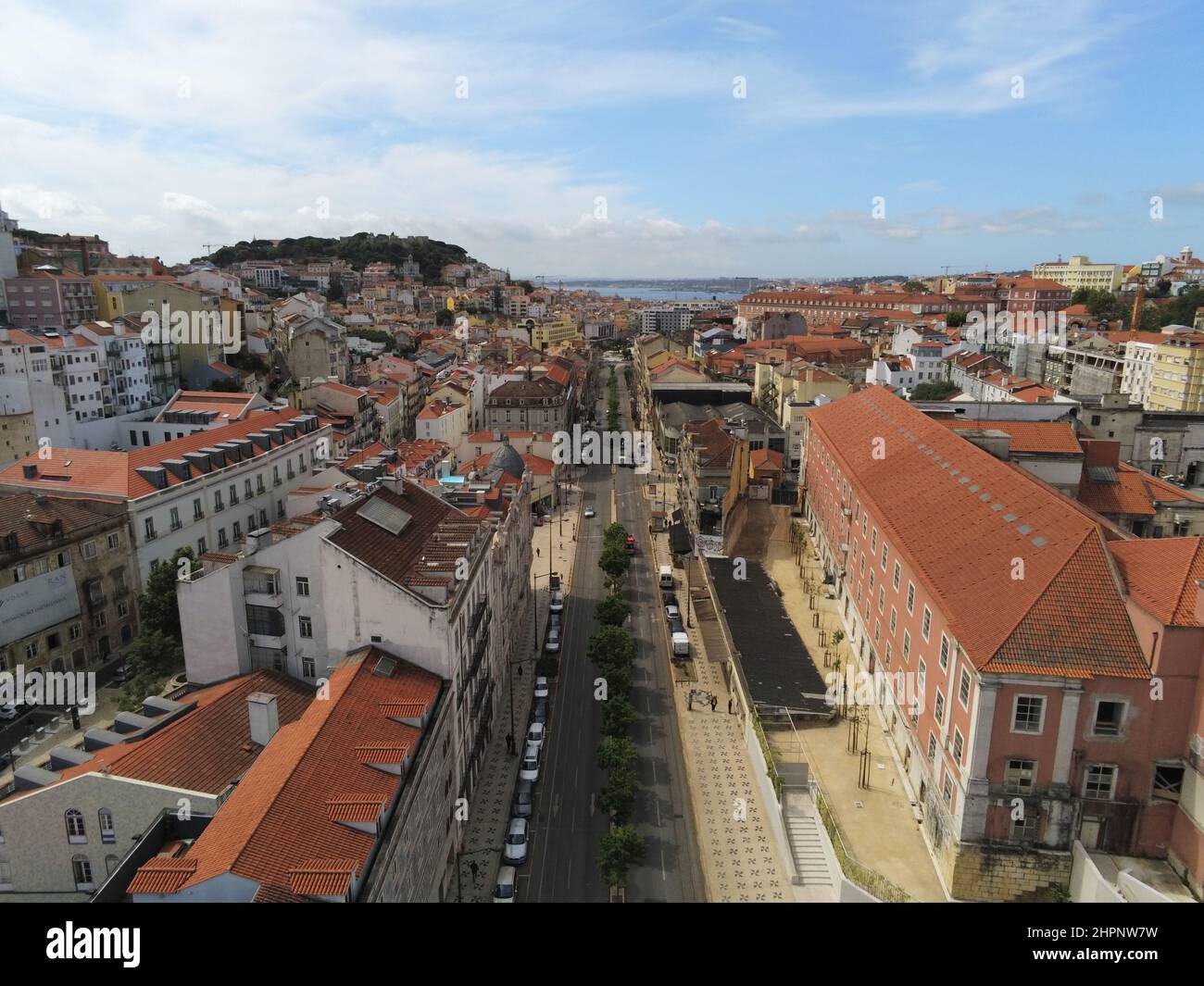 Veduta aerea di avenue Almirante Reis a Lisbona, Portogallo Foto Stock