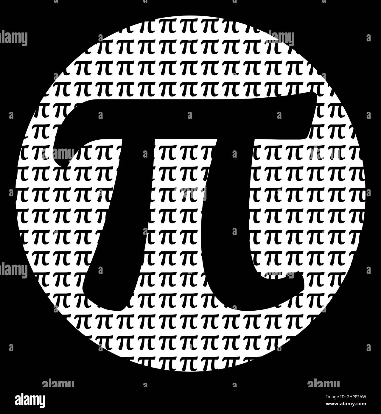 La lettera greca pi forma di simbolo all'interno di un cerchio poiché π è la formula per il rapporto della circonferenza di un cerchio con il suo diametro, STE matematico Foto Stock