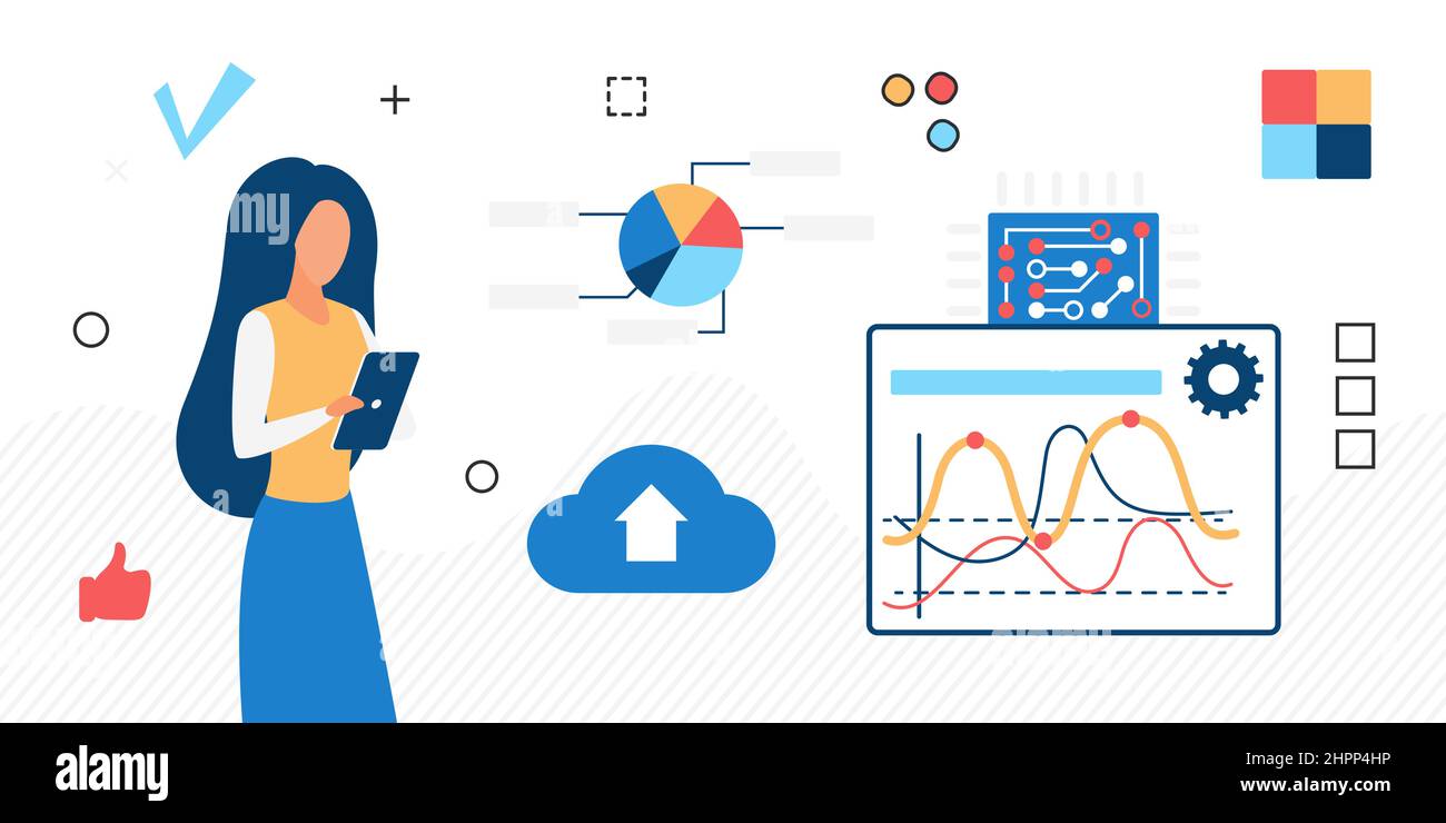 Dati di mercato statistiche evoluzione annuale informazioni. Analisi dei report sui mercati finanziari e operativi Illustrazione Vettoriale