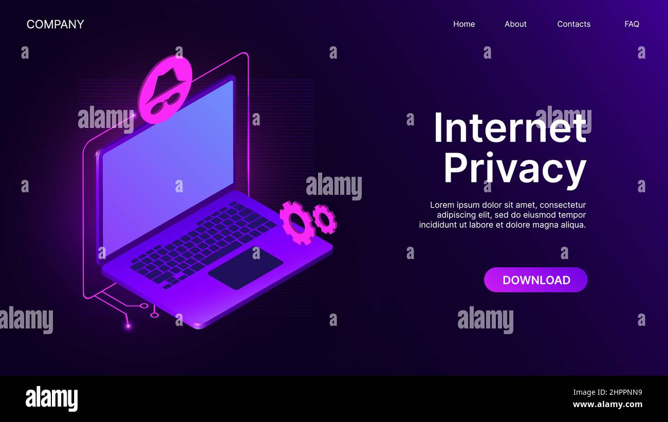 Banner sulla privacy su Internet. Modello di pagina del sito Web per la protezione della rete o della Cyber. Illustrazione vettoriale Illustrazione Vettoriale