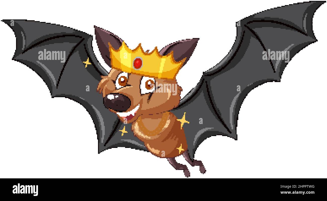 Cartoon pipistrello indossare corona su sfondo bianco illustrazione Illustrazione Vettoriale