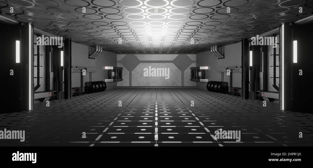 Vuoto cemento metallico digitale tecnologia sfondo impressionante grigio chiaro colori sfondo carta da parati Interdimensionale per banner Web o intestazioni 3D Illu Foto Stock