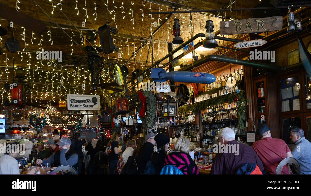 The Vibrant No Name Saloon on Main Street in Park City Utah, USA. Foto Stock