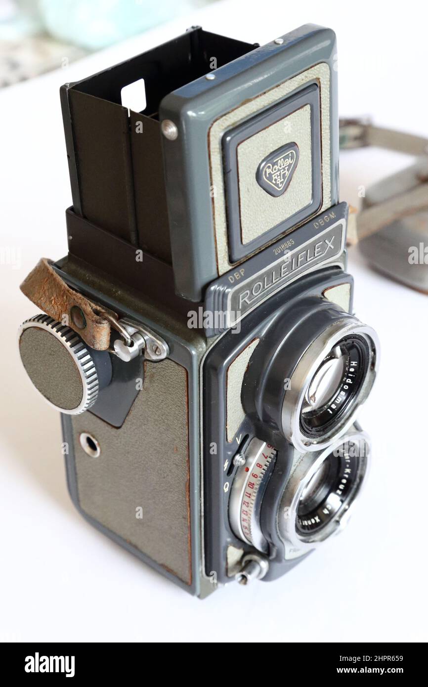 Vintage German Franke & Heidecke telecamera rlex a doppio obiettivo Rolleiflex di formato medio con obiettivo Xenar Foto Stock