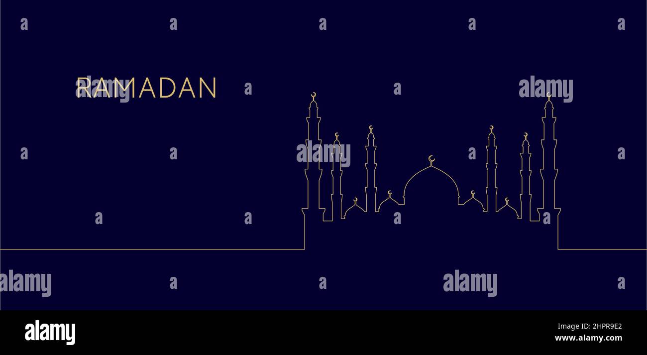 La festa musulmana del mese santo di Ramadan Kareem. Illustrazione di disegno di saluti vettoriali con sagoma della cupola della moschea per la vostra scheda di invito Illustrazione Vettoriale