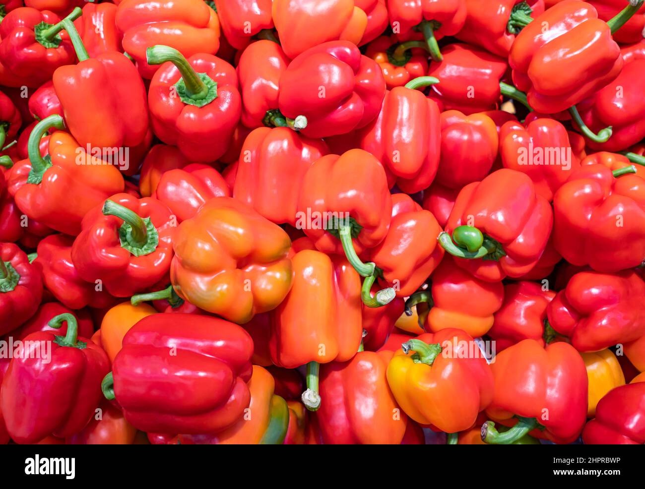 peperone rosso dolce sul bancone del negozio Foto Stock
