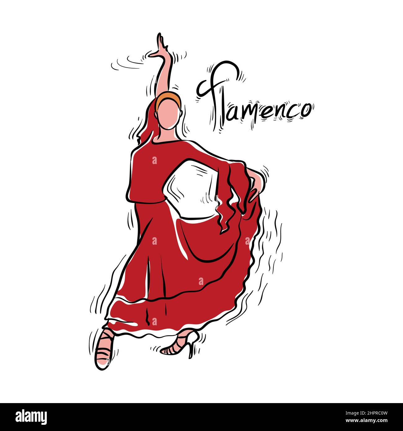 Ragazza vestita di colore rosso, illustrazione vettoriale ballerino di flamenco Illustrazione Vettoriale