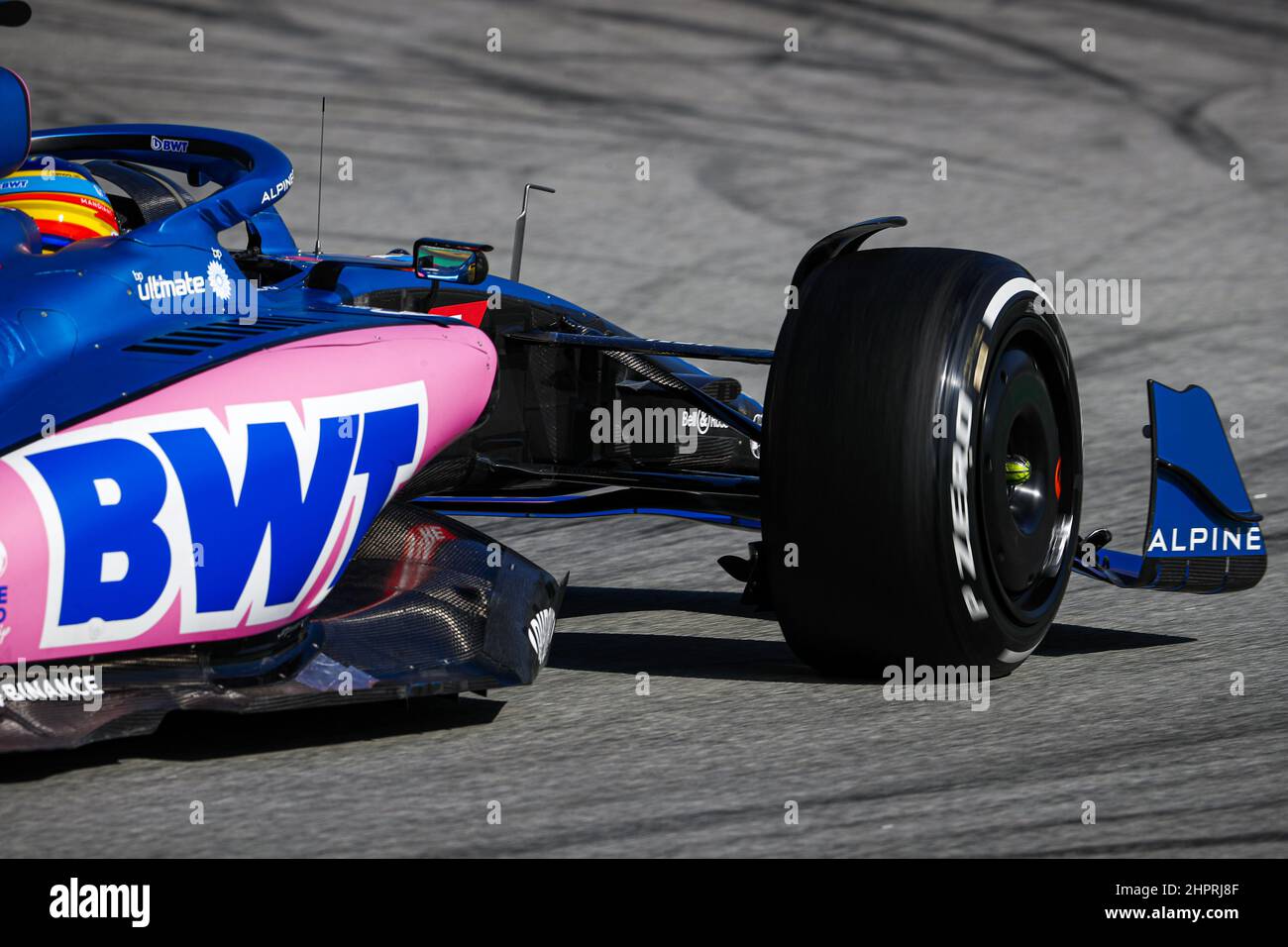 Barcellona, Spagna, 23/02/2022, cavalletti, dati tecnici, Alpine F1 Team A522, in azione durante la sessione di pista pre-stagione precedente al Campionato Mondiale di Formula uno FIA 2022, sul circuito di Barcellona-Catalunya, dal 23 al 25 febbraio 2022 a Montmelo, nei pressi di Barcellona, Spagna - Foto: Antonin Vincent/DPPI/LiveMedia Foto Stock