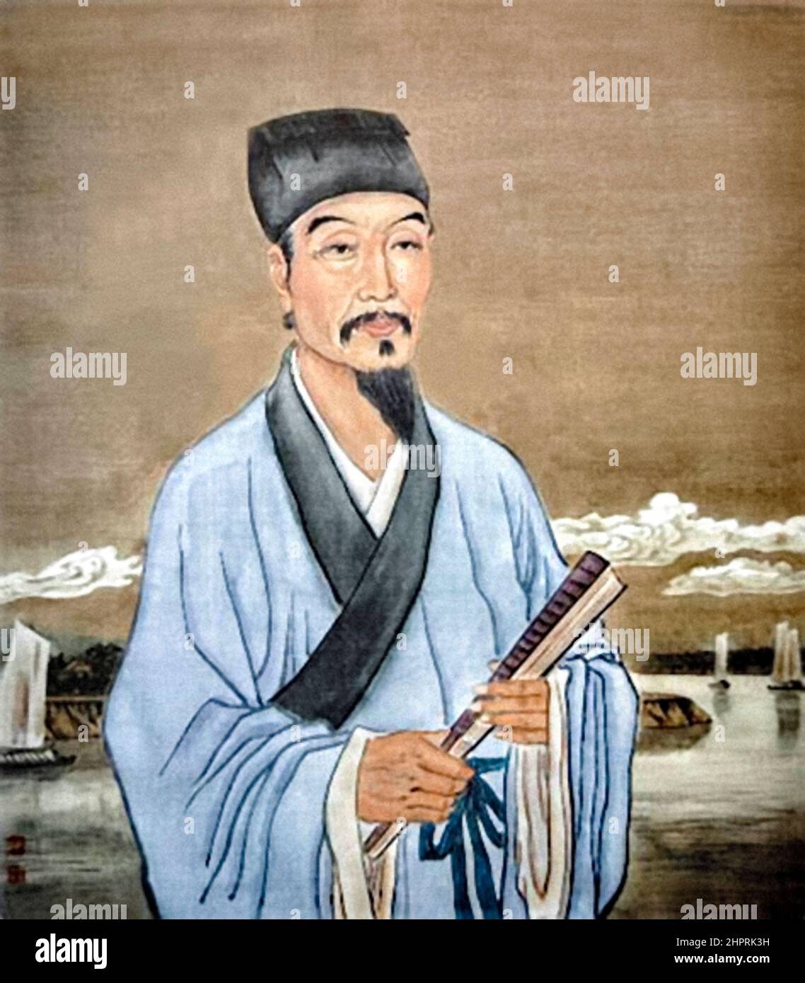 Wu Cheng'en [吳承恩] ritratto, pittura a inchiostro cinese che mostra il romanziere e poeta della dinastia Ming (c. 1505-1580), ampiamente considerato come l'autore del classico romanzo fantasy del XVI secolo viaggio in Occidente (Xiyouji), noto in Occidente come scimmia dopo la traduzione di Arthur Waley del 1942. L'opera raffigura Wu in abiti da studioso tradizionale, riflettendo la sua educazione confuciana e le sue realizzazioni letterarie Foto Stock