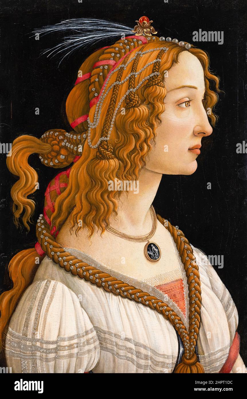 Ritratto di Simonetta Vespucci come Nymph, tempera su pittura in legno di pioppo di Sandro Botticelli, 1480-1485 Foto Stock