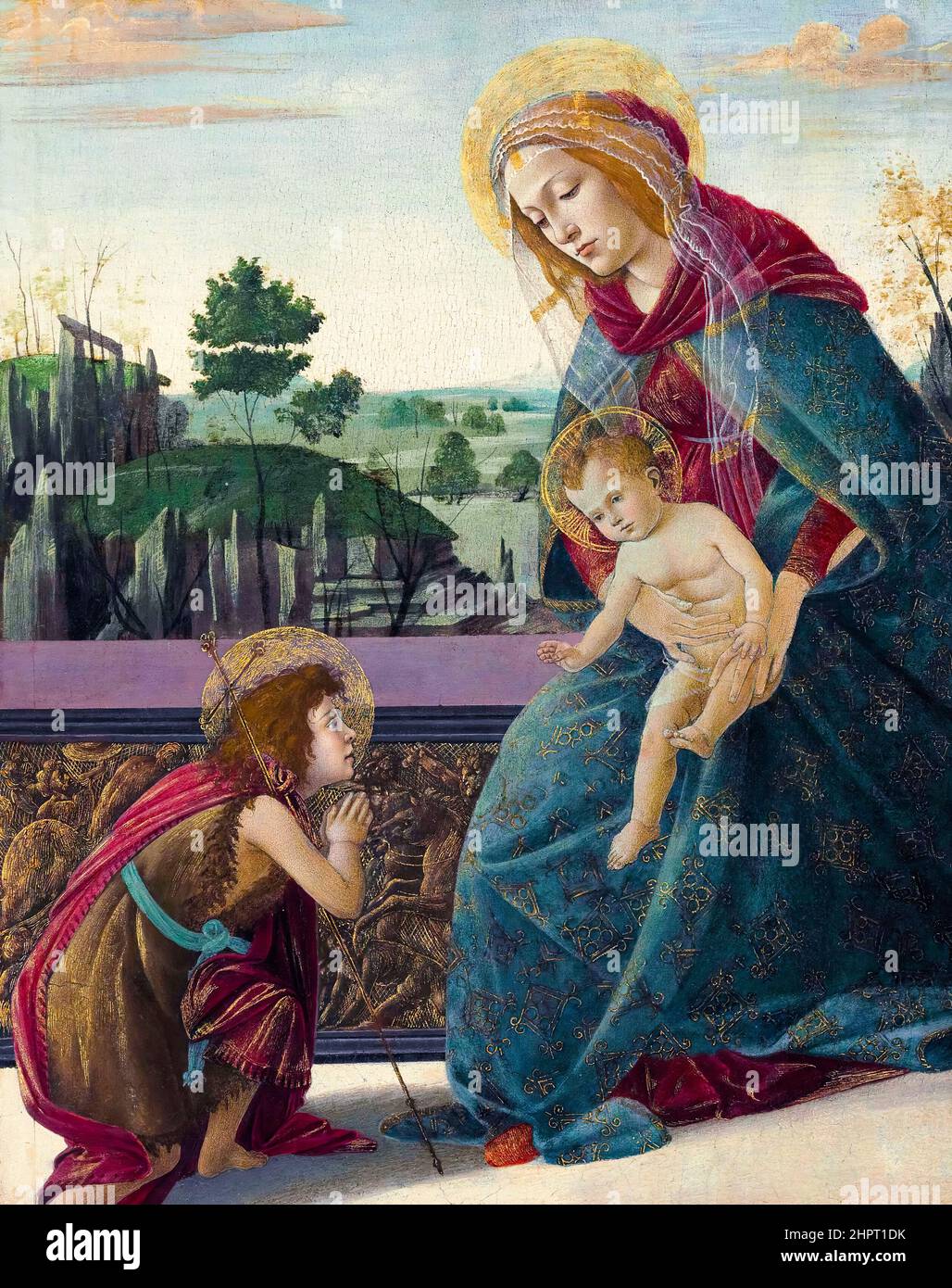 Madonna col Bambino con il giovane San Giovanni Battista (Madonna del Rockefeller), tempera su quadro di Sandro Botticelli, 1490-1493 Foto Stock