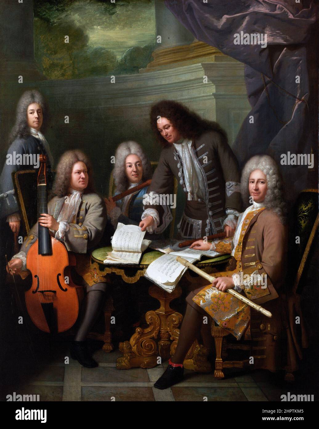 La barre e altri musicisti dell'artista francese André Bouys (1656-1740), olio su tela, c.. 1710 Foto Stock