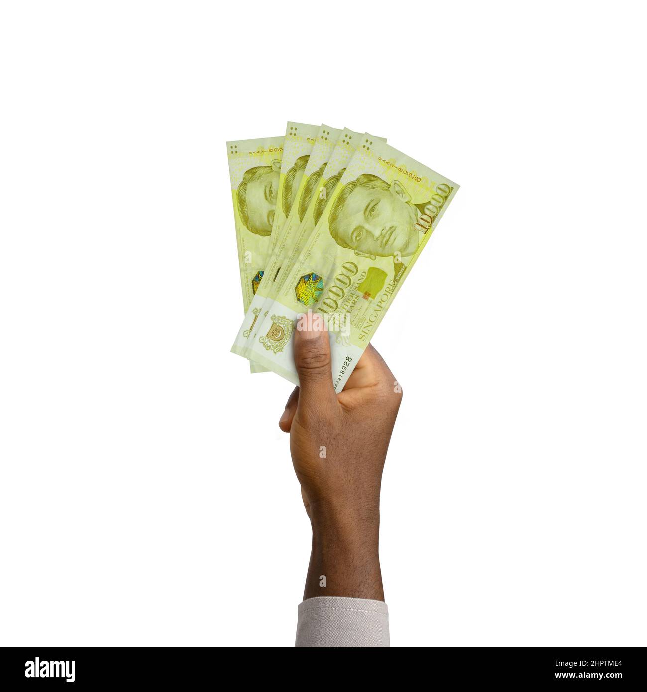 Mano nera che tiene 3D note di Singapore rese del dollaro Foto Stock