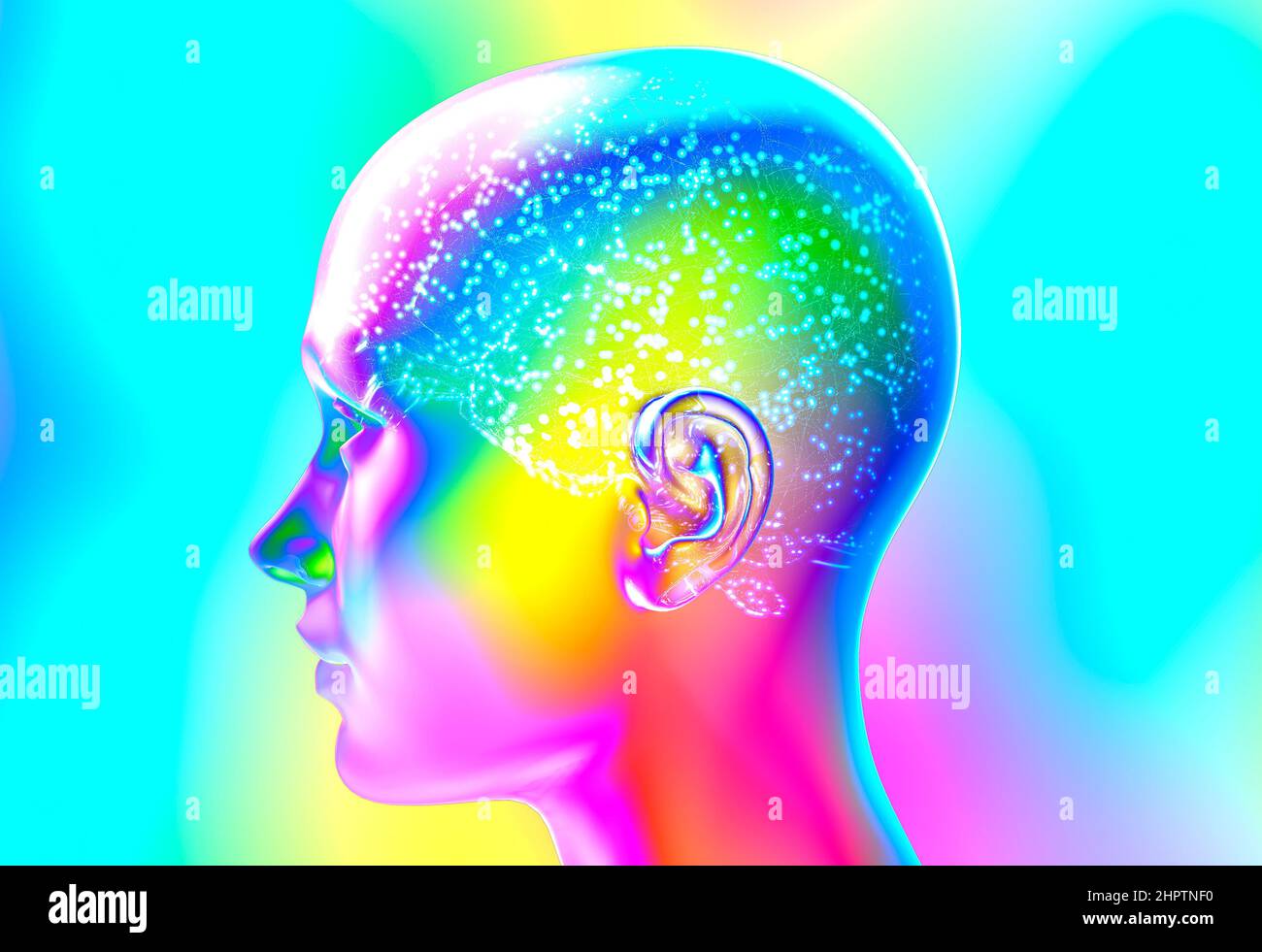 Neurologia, filosofia: Connessioni, sviluppo del pensiero e della riflessione, possibilità infinite del cervello e della mente. Anatomia umana Foto Stock