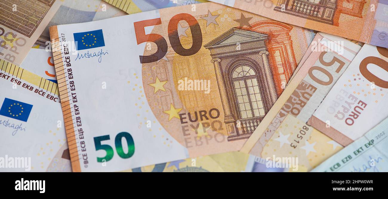 Riempimento della cornice delle banconote europee come foto di sfondo Foto Stock