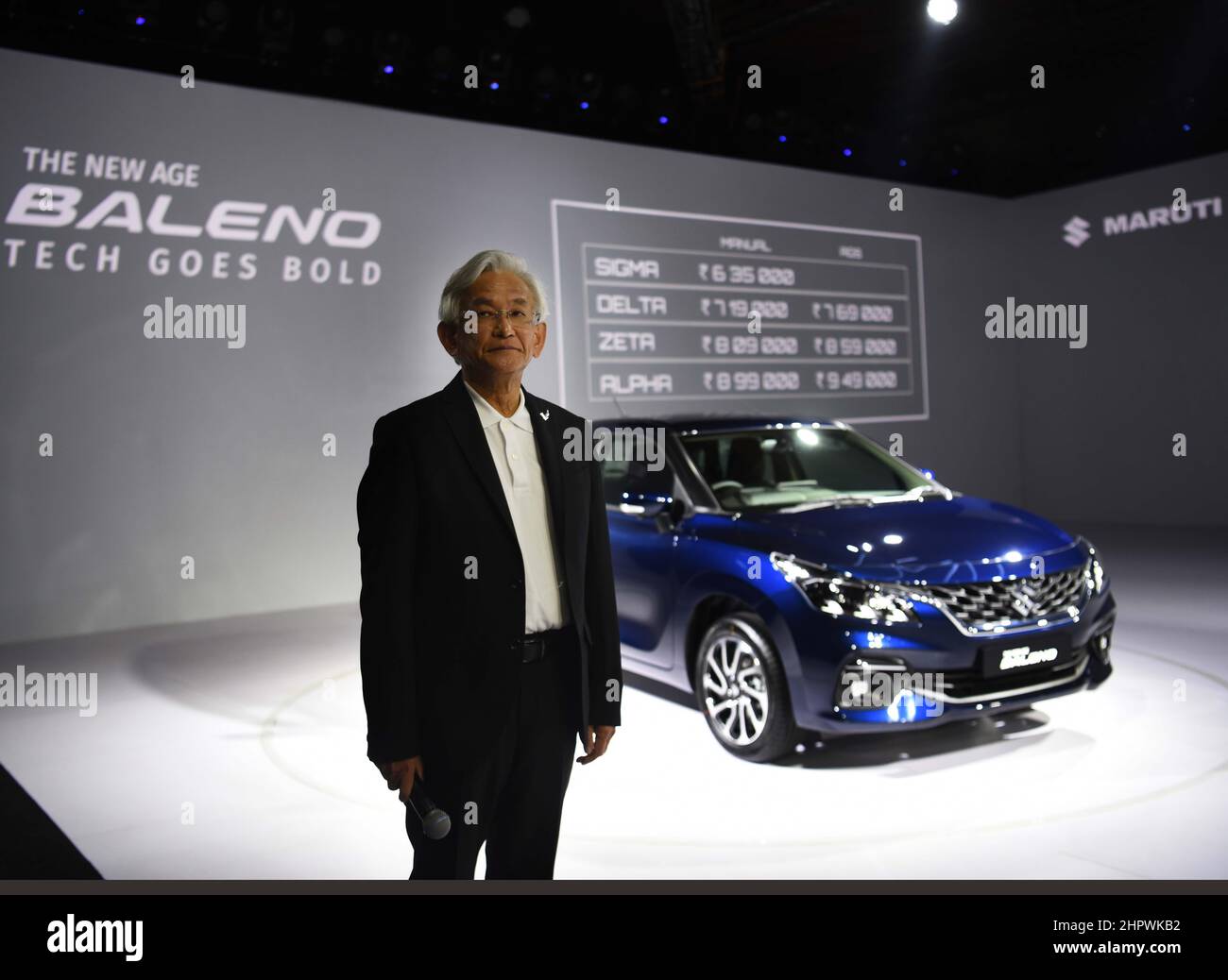 New Delhi, India. 23rd Feb 2022. NEW DELHI, INDIA - FEBBRAIO 23: Kenichi Ayukawa, Amministratore Delegato e Amministratore Delegato, Maruti Suzuki, al lancio di New Age Baleno, ad Aero City il 23 Febbraio 2022 a New Delhi, India. (Foto di Vipin Kumar/Hindustan Times/Sipa USA) Credit: Sipa USA/Alamy Live News Foto Stock