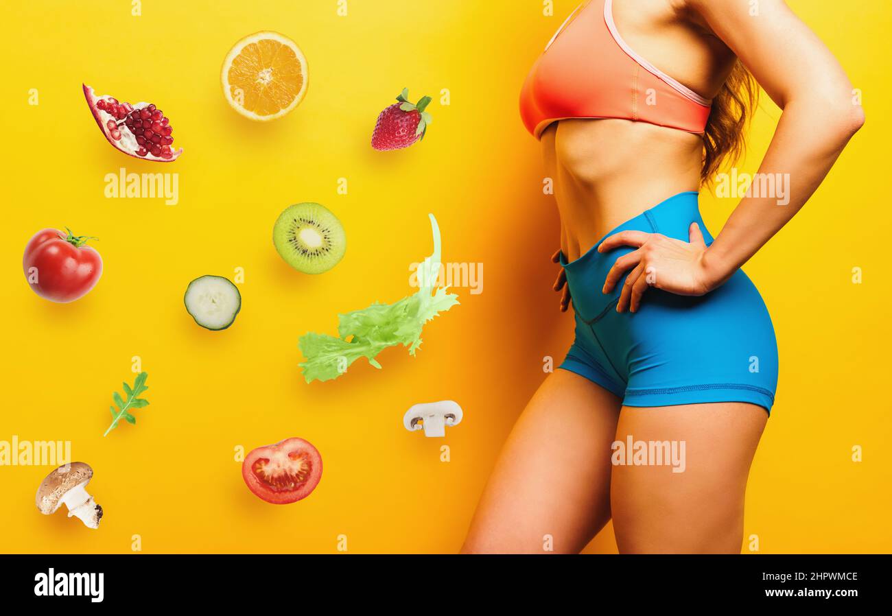 Donna in forma fisica pronta ad iniziare una dieta vegana Foto Stock