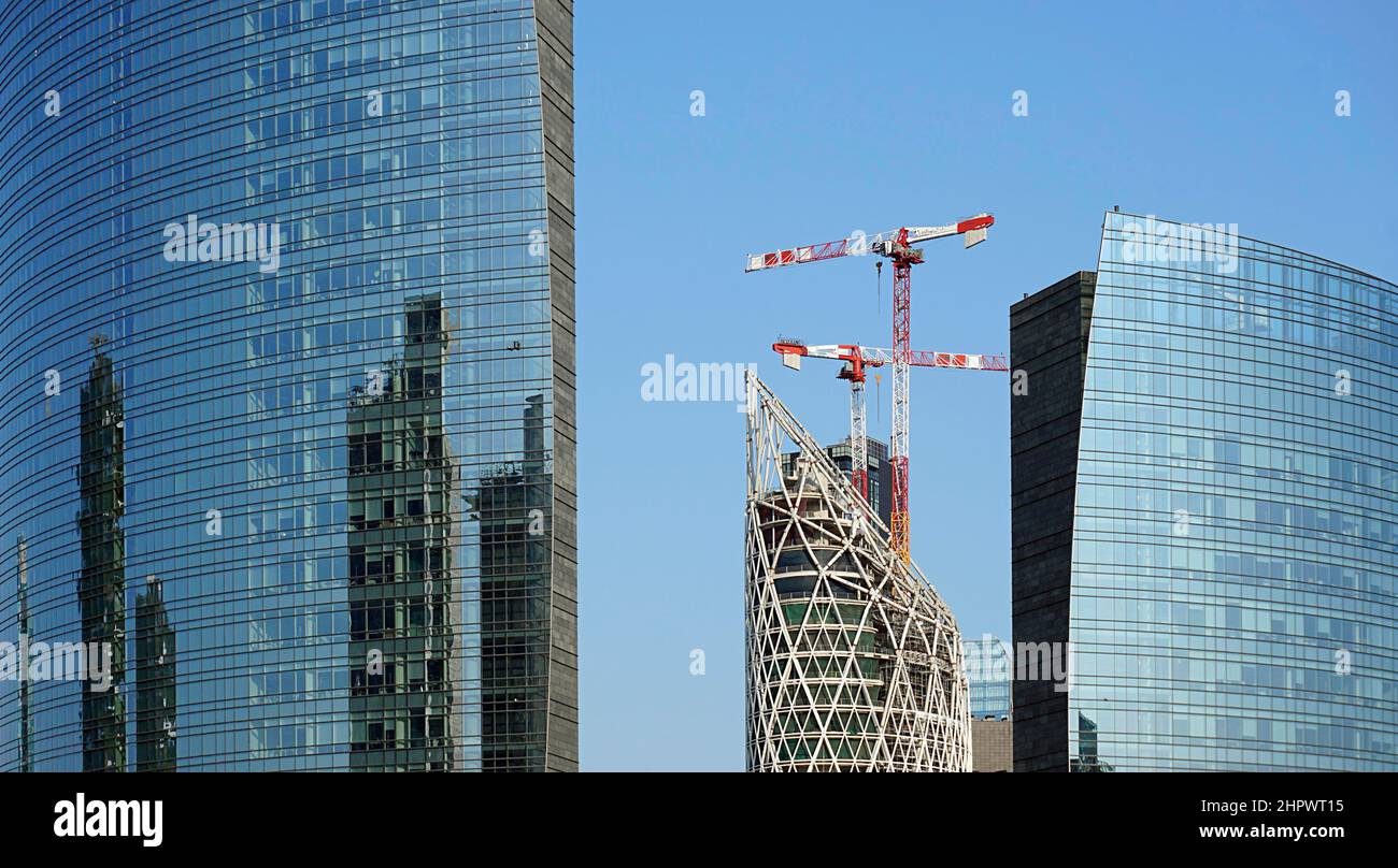 Alto edificio Torre UniCredit, Nido Verticale, Vertical Nest in costruzione, porta Nuova, Milano, Lombardia, Italia Foto Stock