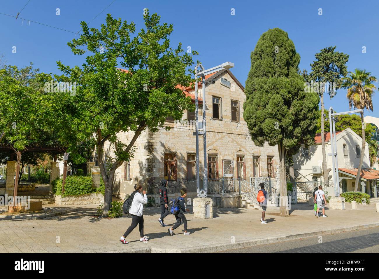 Vecchio edificio, colonia tedesca, Sderot ben Gurion, Città Vecchia, Haifa, Israele Foto Stock