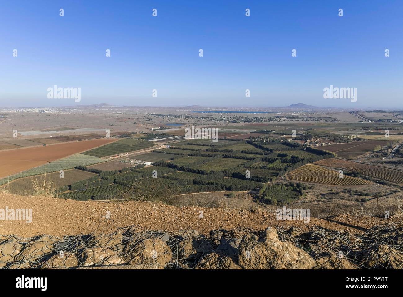 Regione di confine tra Merom Golan (Israele) e Kuneitra (Siria), alture del Golan Foto Stock