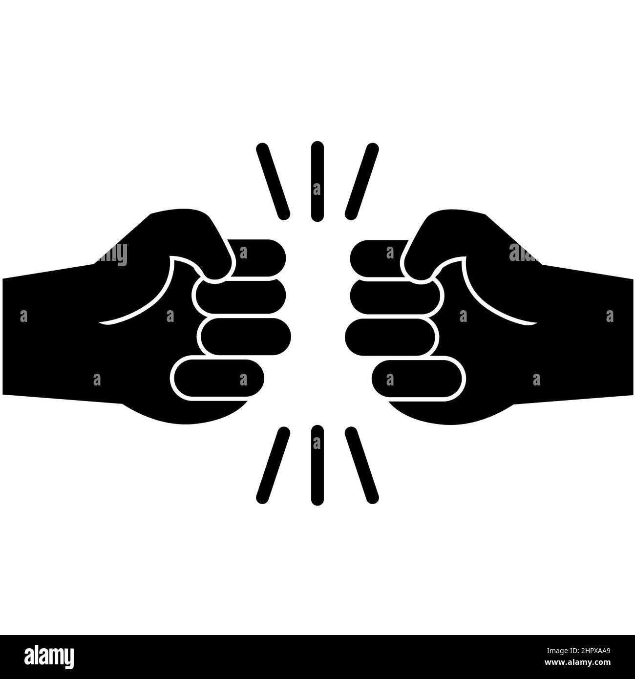 icona del glyph del pugno su sfondo bianco. segno del cinque libbra del potere. gesto del colpo del pugno a due mani. stile piatto. Foto Stock