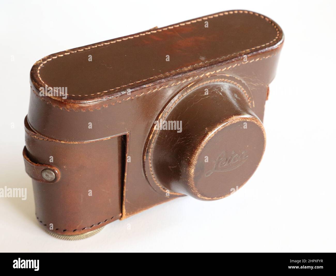 Custodia in pelle per Leica tedesca classica, una fotocamera ideale per il fotogiornalismo Foto Stock