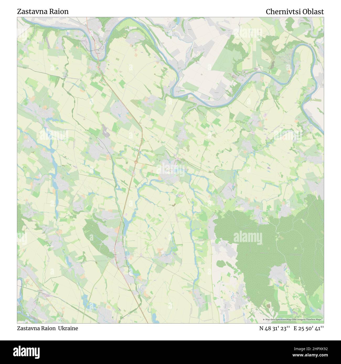 Zastavna Raion, Zastavna Raion, Ucraina, Chernivtsi Oblast, N 48 31' 23'', e 25 50' 41''', mappa, Mappa senza tempo pubblicata nel 2021. Viaggiatori, esploratori e avventurieri come Florence Nightingale, David Livingstone, Ernest Shackleton, Lewis and Clark e Sherlock Holmes si sono affidati alle mappe per pianificare i viaggi verso gli angoli più remoti del mondo, Timeless Maps sta mappando la maggior parte delle località del mondo, mostrando il successo di grandi sogni Foto Stock